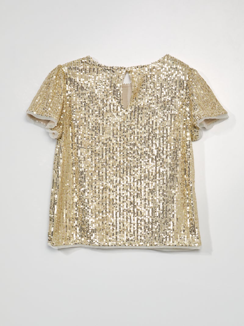 Street One T-shirt Con Paillettes Beige: Maglia Donna Cotone Morbido, Girocollo, Manica Corta