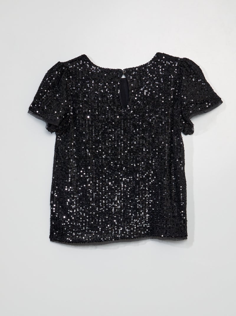 Top corto con paillettes, nero | Intrend