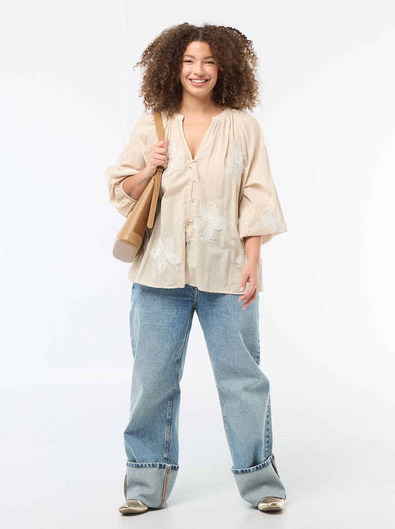 Camicia con ricami Beige - Kiabi