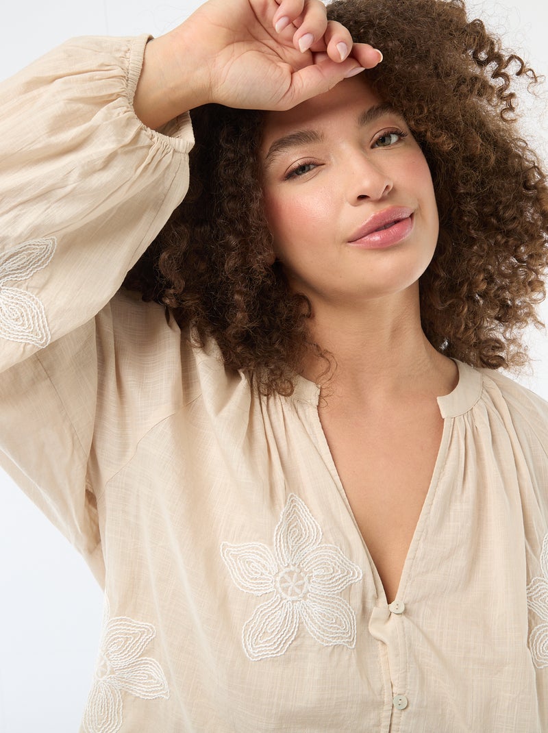 Camicia con ricami Beige - Kiabi