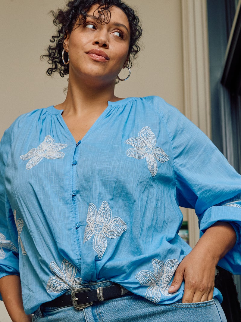 Camicia con ricami Blu - Kiabi