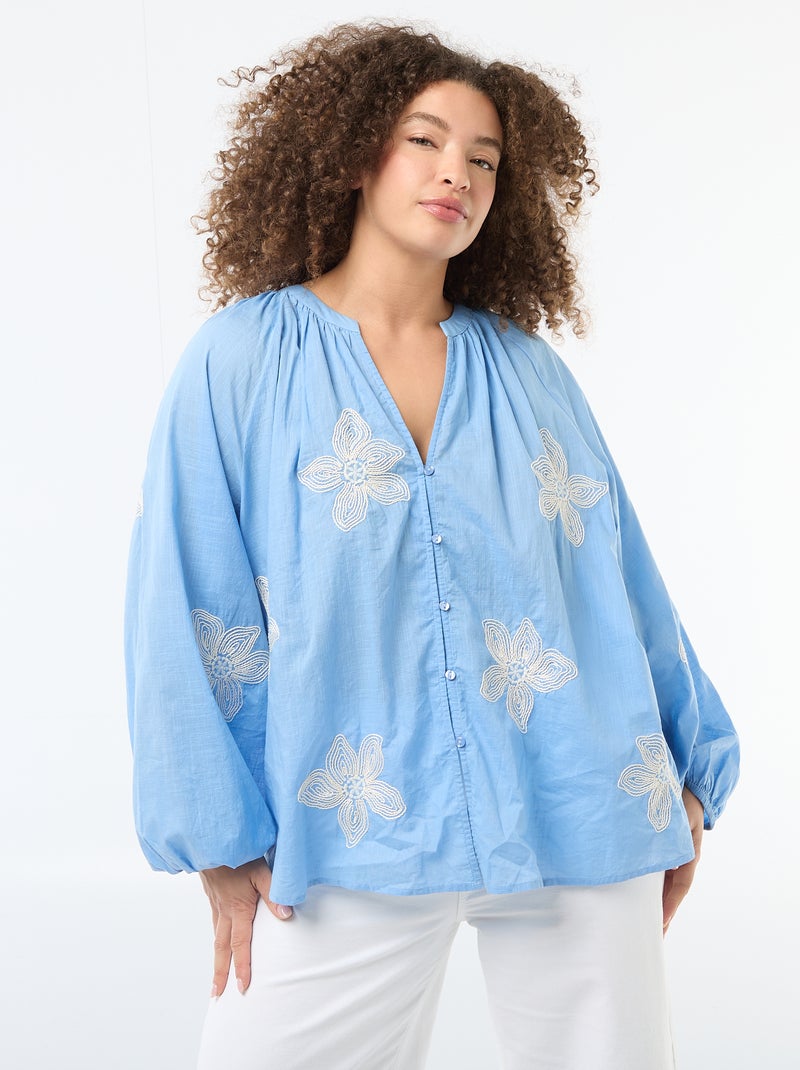Camicia con ricami Blu - Kiabi