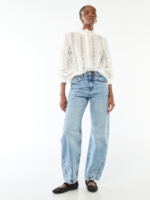 Camicia con ricami inglesi e volant al collo - Kiabi