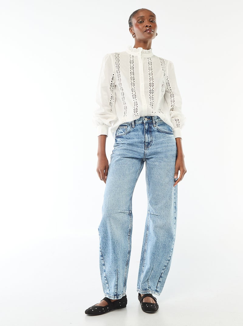 Camicia con ricami inglesi e volant al collo Bianco - Kiabi