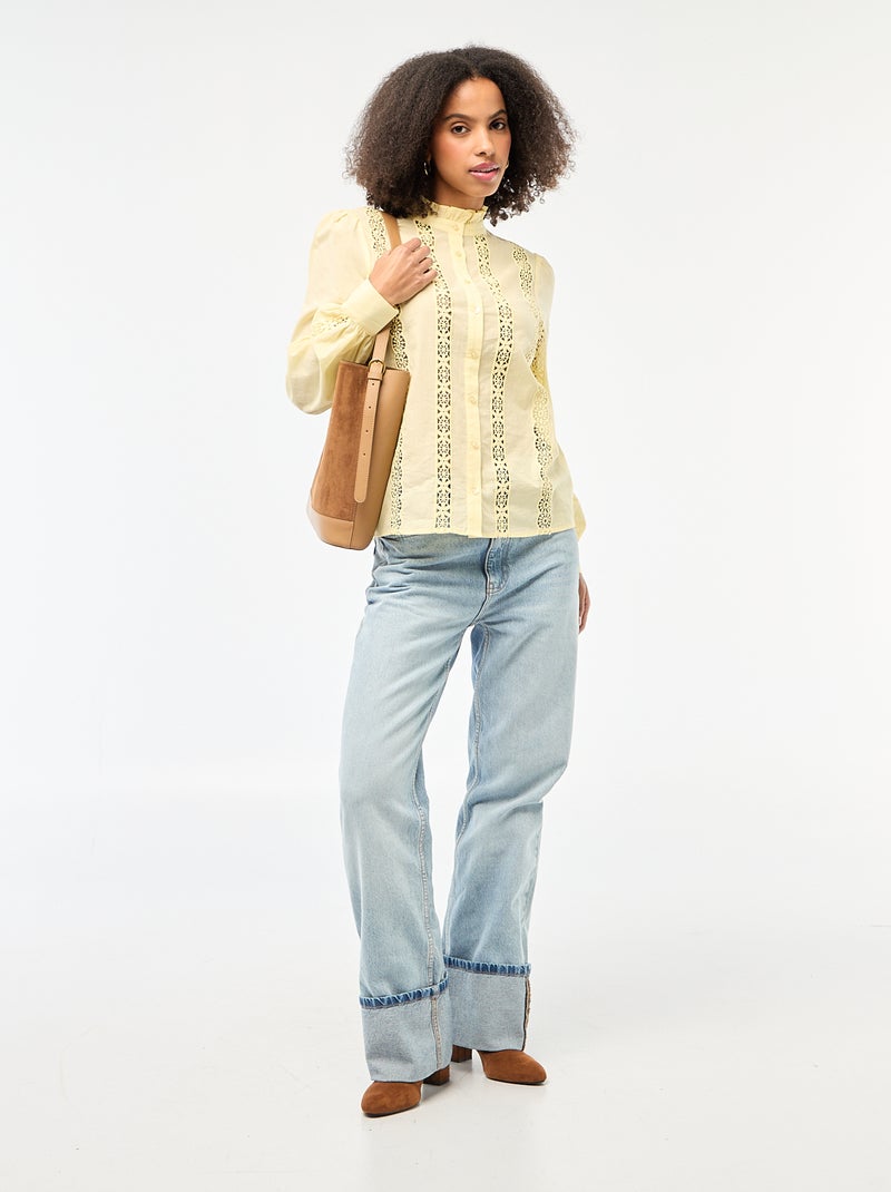 Camicia con ricami inglesi e volant al collo Giallo - Kiabi