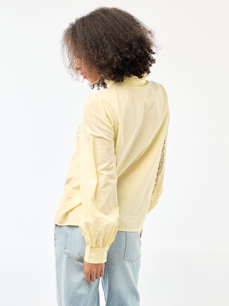 Camicia con ricami inglesi e volant al collo Giallo - Kiabi
