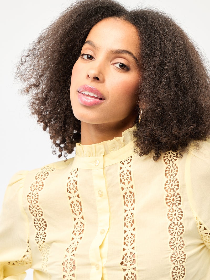 Camicia con ricami inglesi e volant al collo Giallo - Kiabi