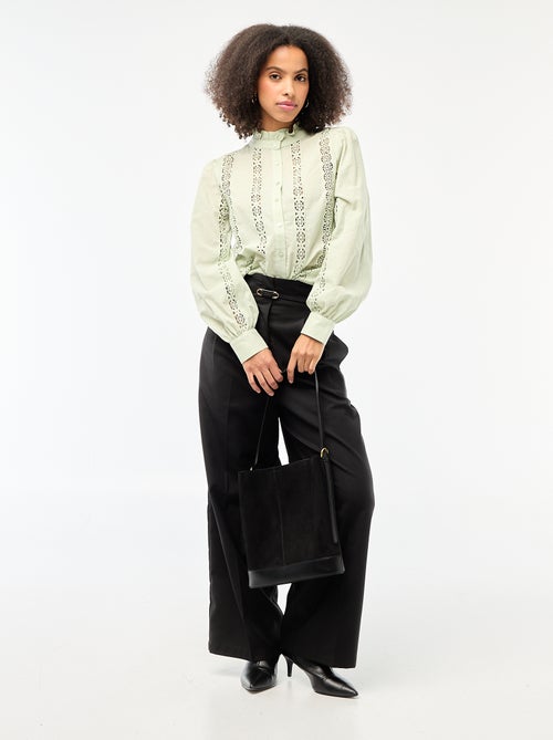 Camicia con ricami inglesi e volant al collo - Kiabi