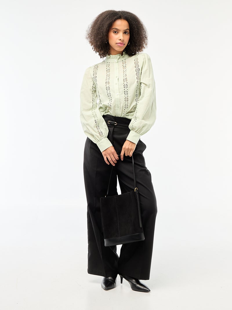 Camicia con ricami inglesi e volant al collo Verde - Kiabi