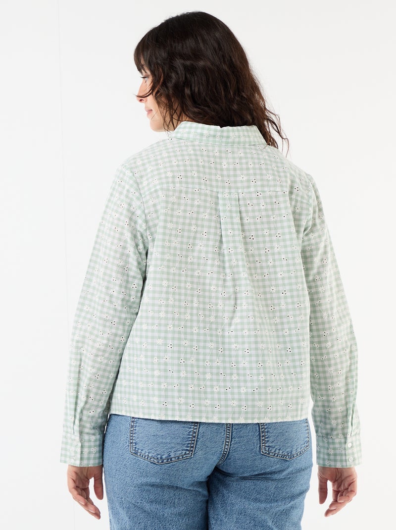 Camicia con ricamo inglese e dettagli ondulati Verde - Kiabi