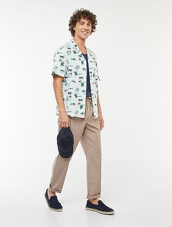 Camicia con stampa a maniche corte in misto lino