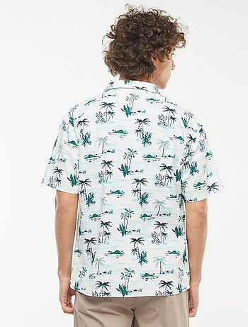 Camicia con stampa a maniche corte in misto lino