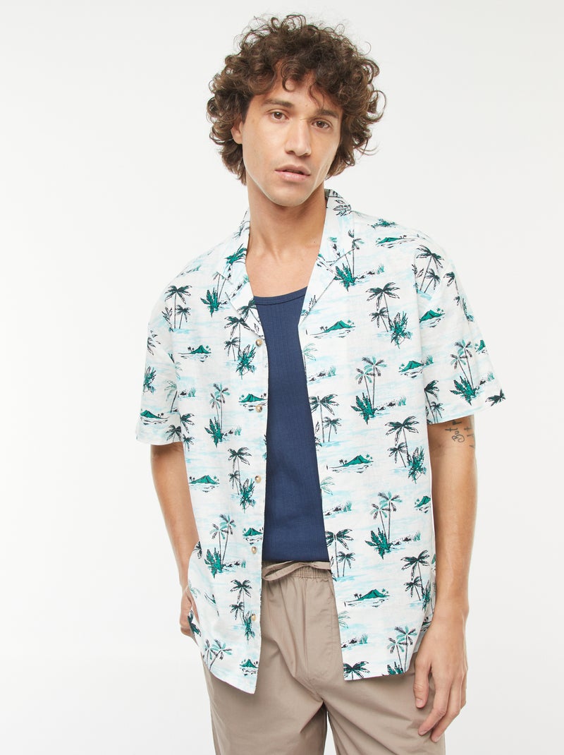 Camicia con stampa a maniche corte in misto lino Bianco - Kiabi