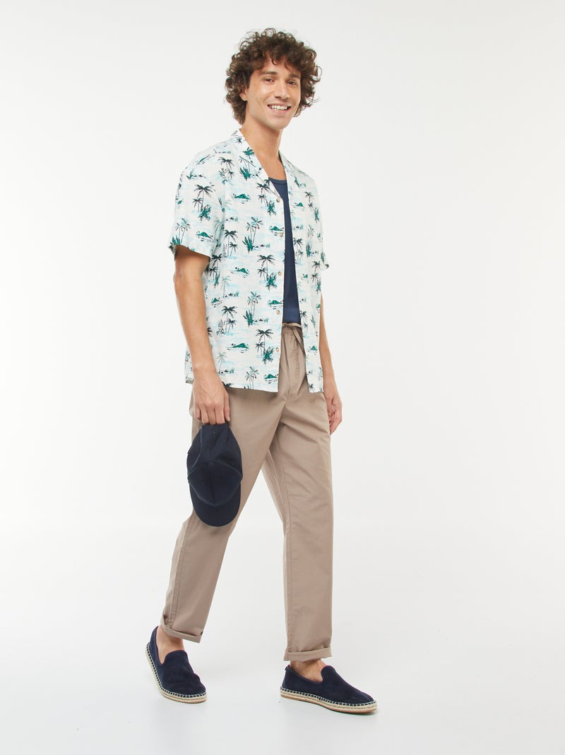 Camicia con stampa a maniche corte in misto lino Bianco - Kiabi