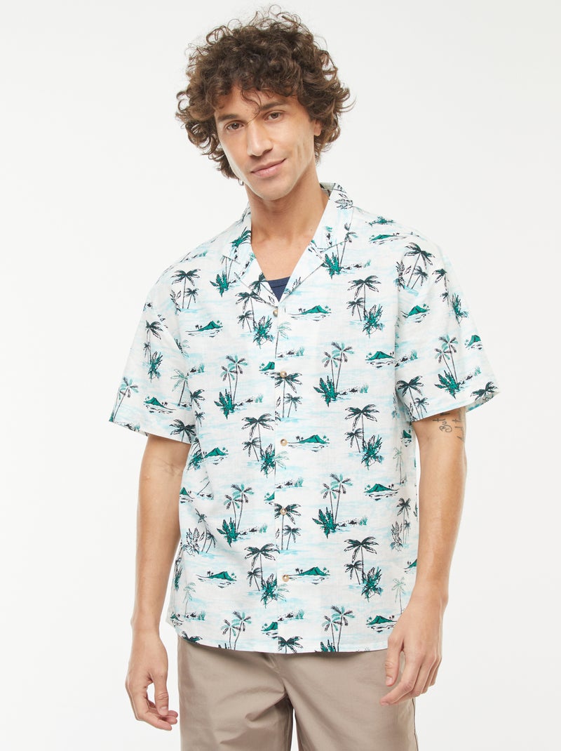 Camicia con stampa a maniche corte in misto lino Bianco - Kiabi