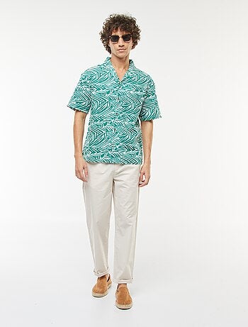 Camicia con stampa a maniche corte in misto lino
