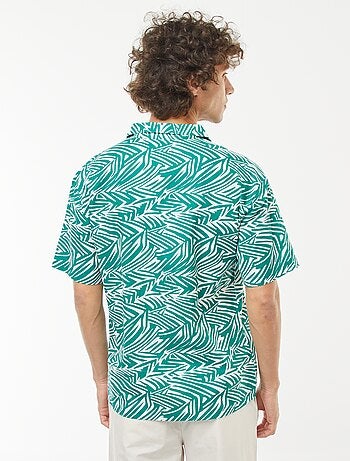 Camicia con stampa a maniche corte in misto lino