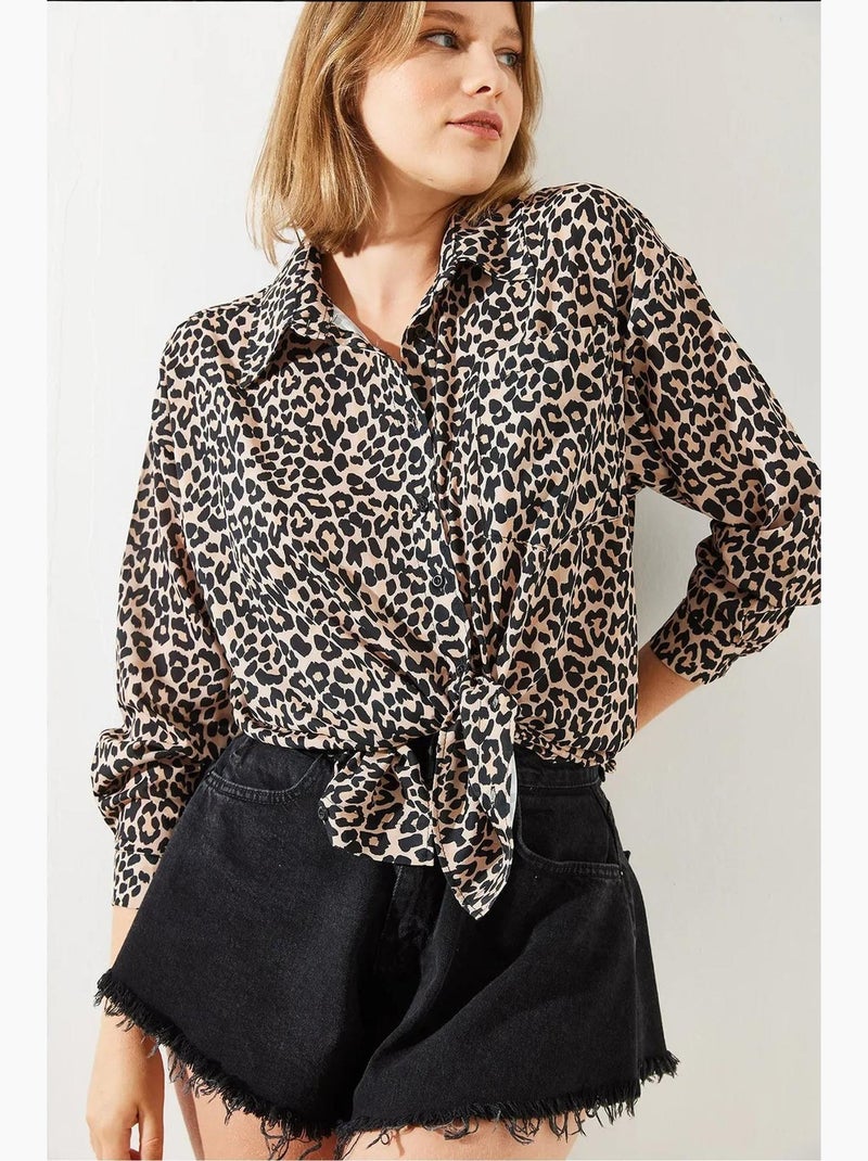 Camicia con stampa leopardata mbms lucci Beige naturale - Kiabi