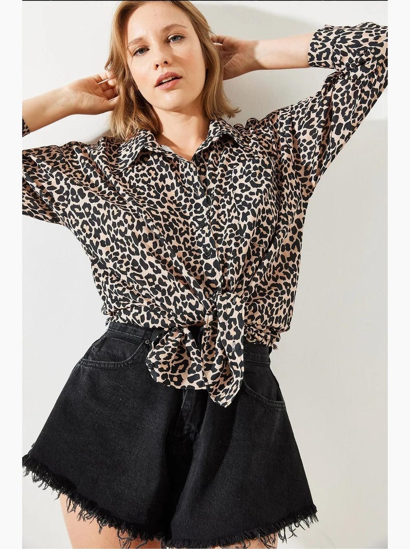 Camicia con stampa leopardata mbms lucci Beige naturale - Kiabi