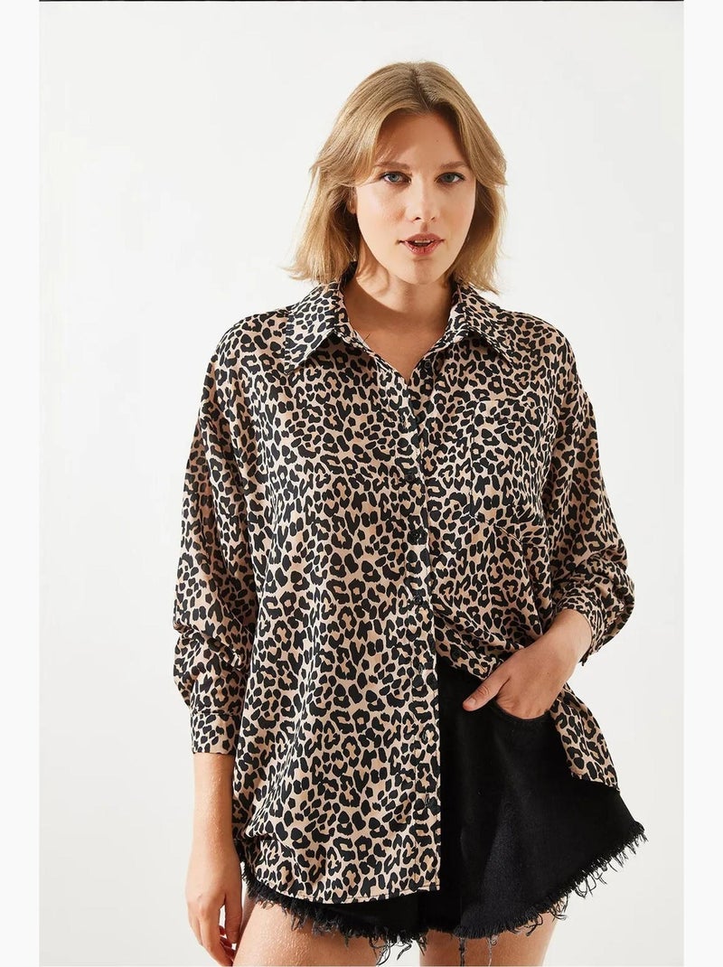 Camicia con stampa leopardata mbms lucci Beige naturale - Kiabi