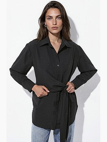Camicia con strass su tutta la superficie e dettaglio con fiocco hiccup