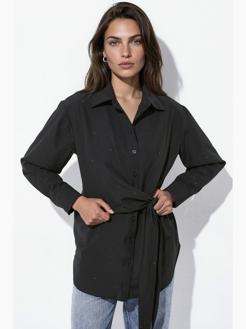 Camicia con strass su tutta la superficie e dettaglio con fiocco hiccup Nero - Kiabi