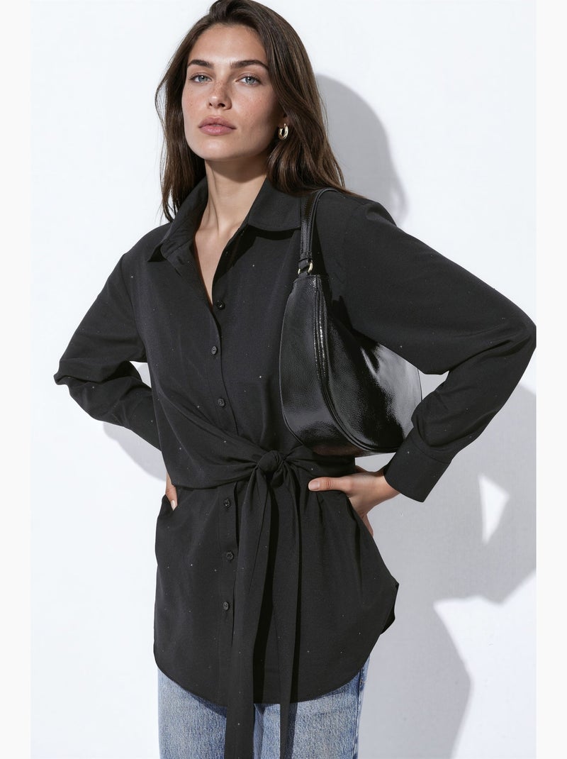 Camicia con strass su tutta la superficie e dettaglio con fiocco hiccup Nero - Kiabi