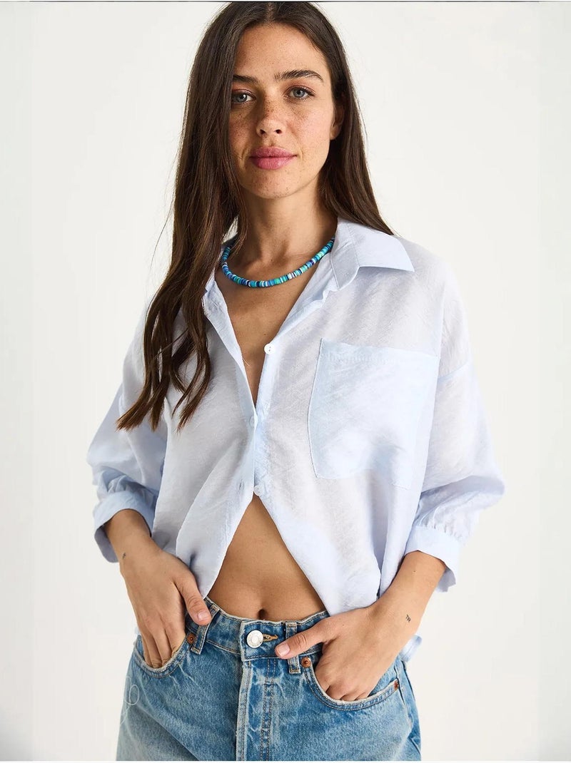 Camicia con tasca singola e mezza manica lucci Blu cielo - Kiabi