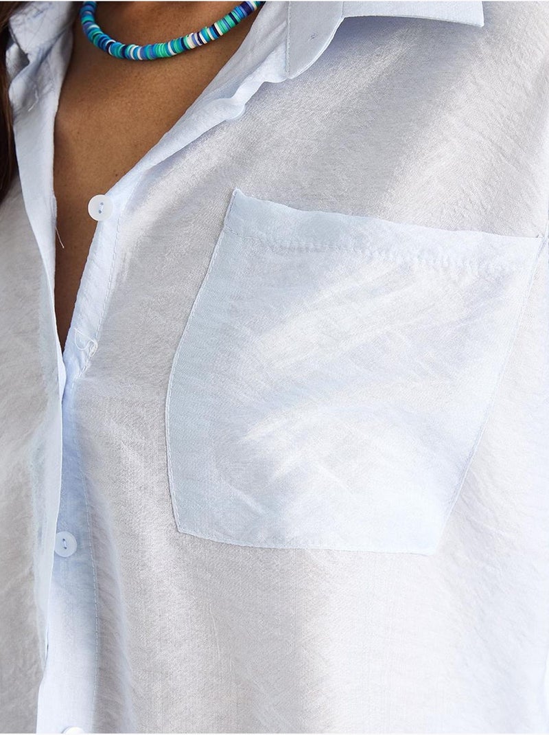 Camicia con tasca singola e mezza manica lucci Blu cielo - Kiabi