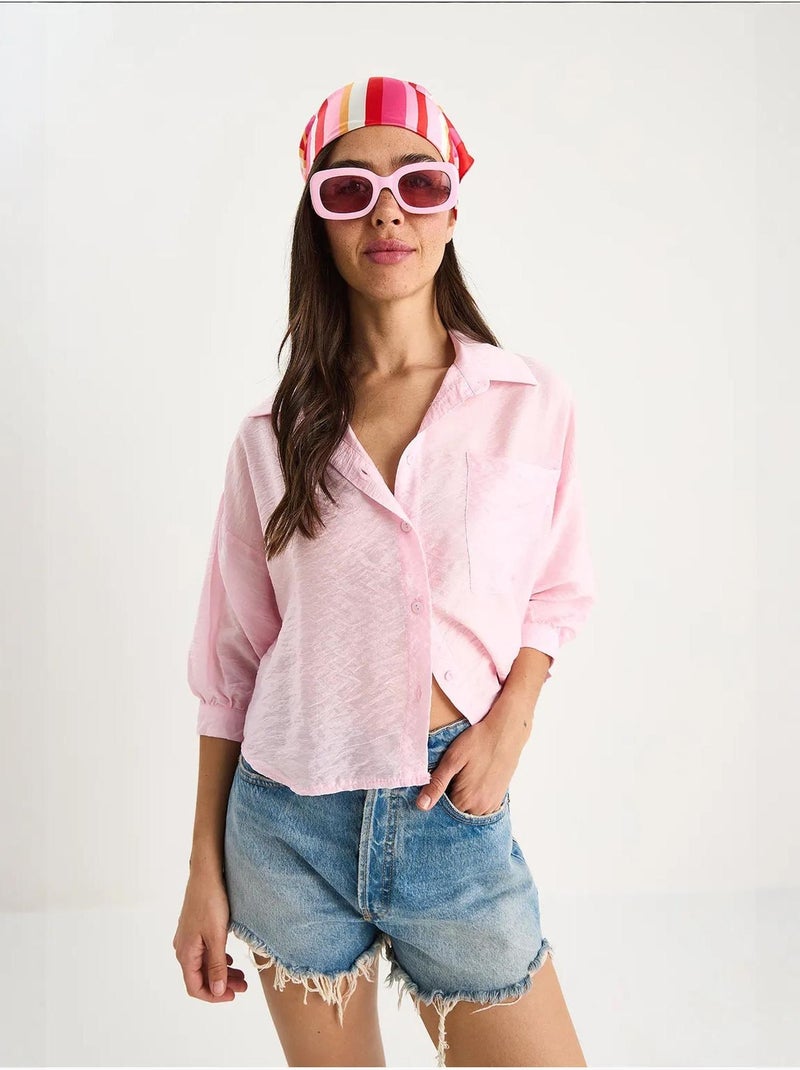 Camicia con tasca singola e mezza manica lucci Rosa chiaro - Kiabi