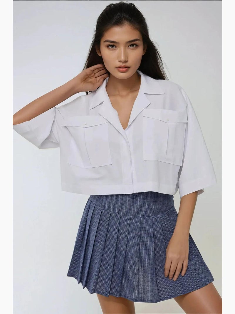 Camicia corta con dettaglio tasca hiccup Bianco - Kiabi