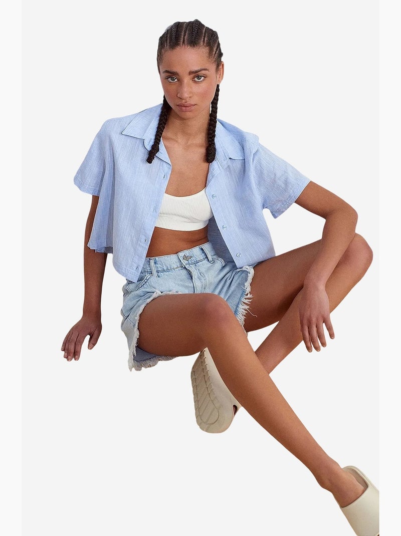 Camicia corta da donna in misto lino dilvin Blu cielo - Kiabi