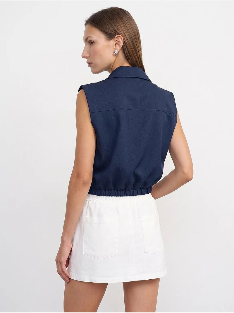 Camicia corta da donna senza maniche con zip dilvin Blu marino - Kiabi