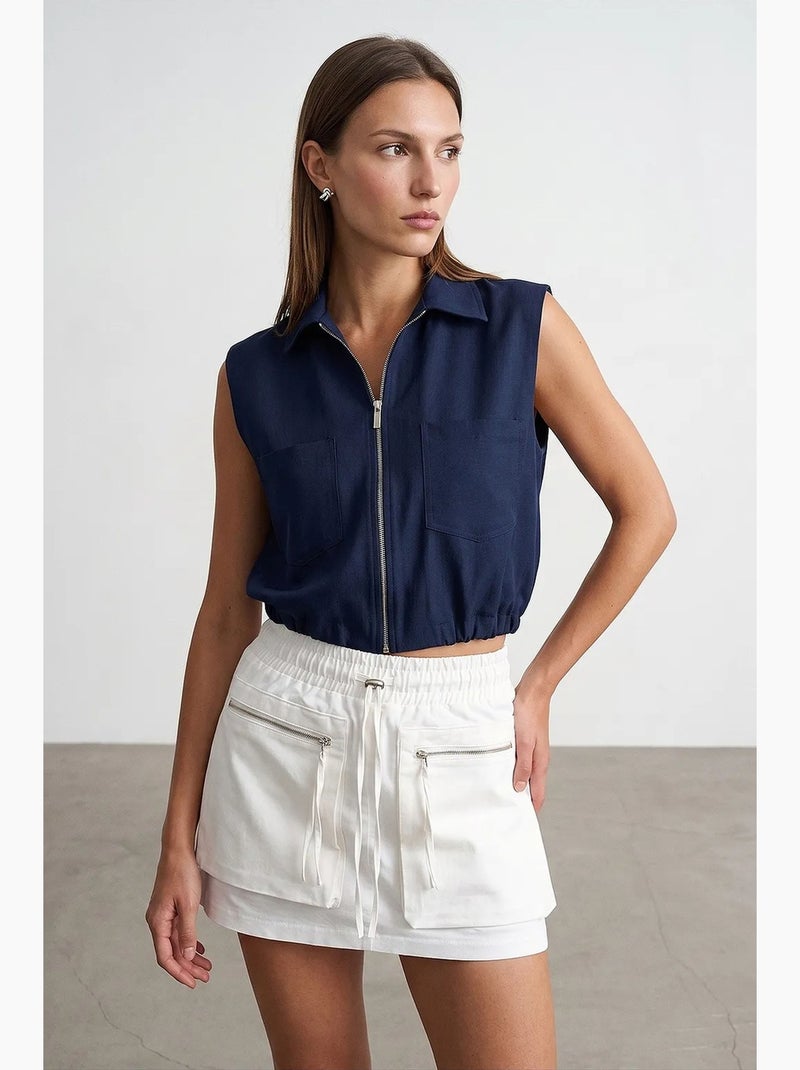 Camicia corta da donna senza maniche con zip dilvin Blu marino - Kiabi