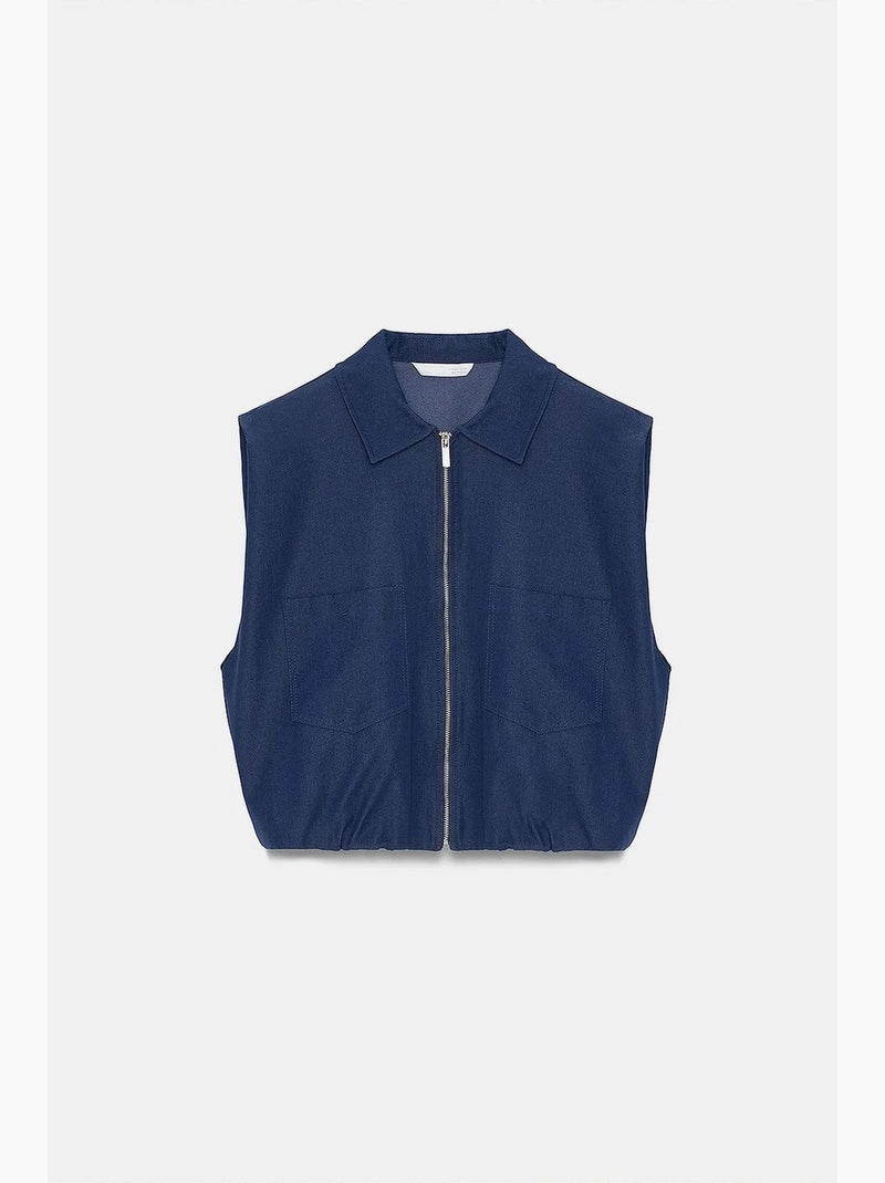 Camicia corta da donna senza maniche con zip dilvin Blu marino - Kiabi