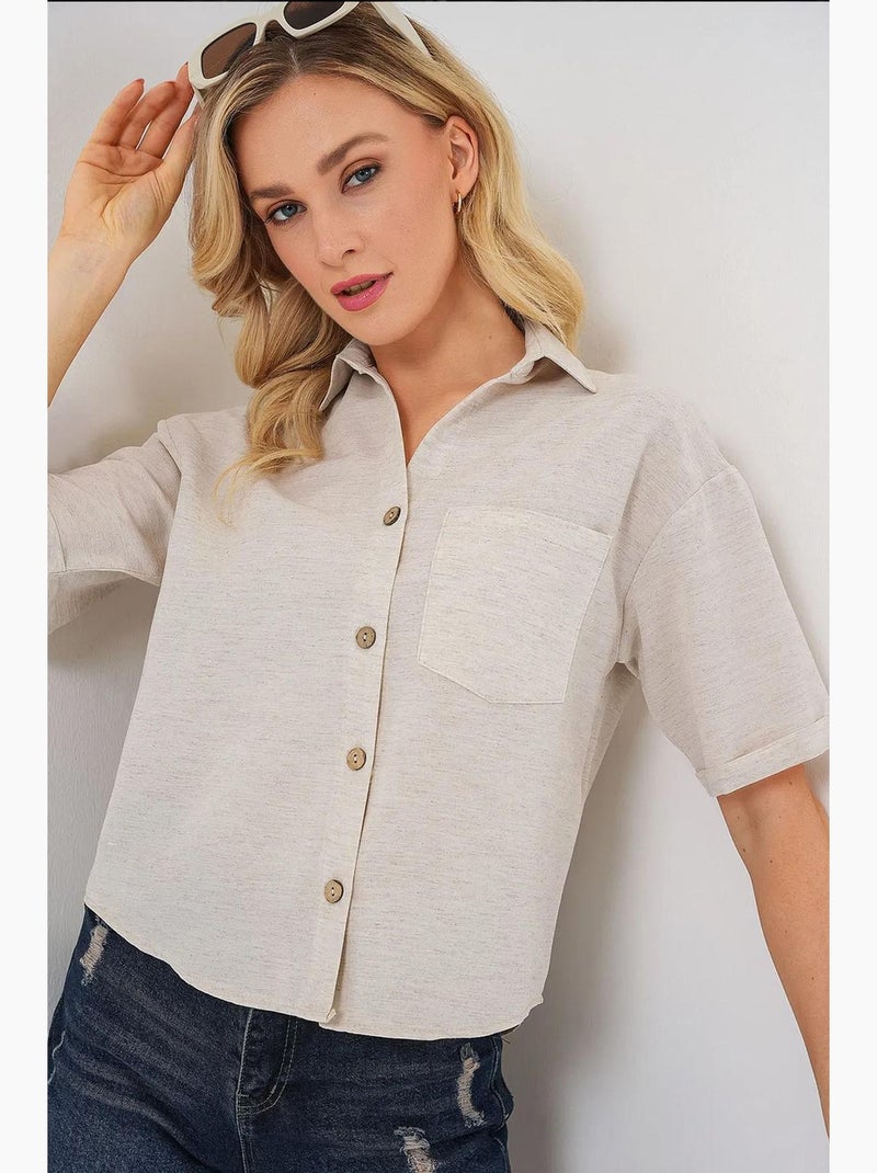 Camicia corta effetto lino bdart Crema - Kiabi