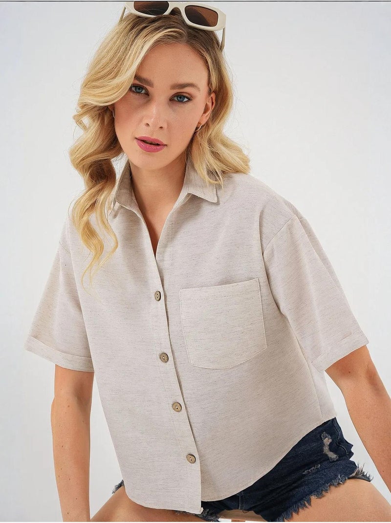 Camicia corta effetto lino bdart Crema - Kiabi