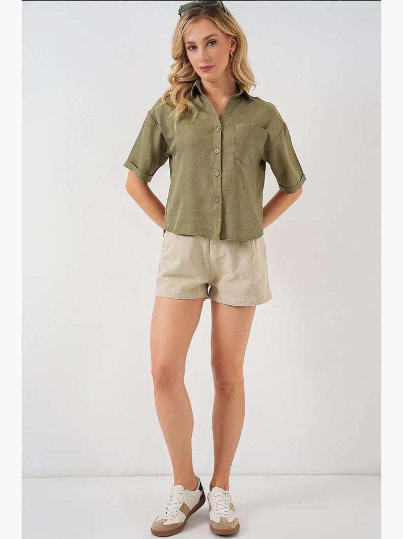 Camicia corta effetto lino bdart Verde kaki - Kiabi