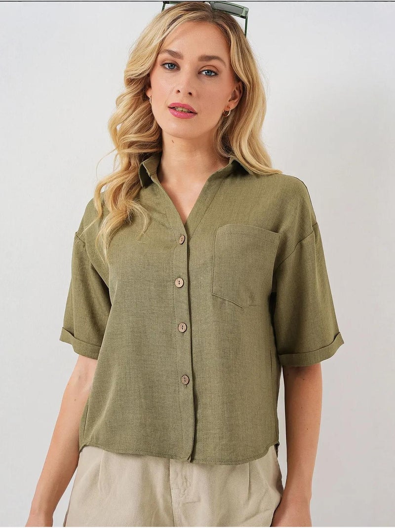 Camicia corta effetto lino bdart Verde kaki - Kiabi