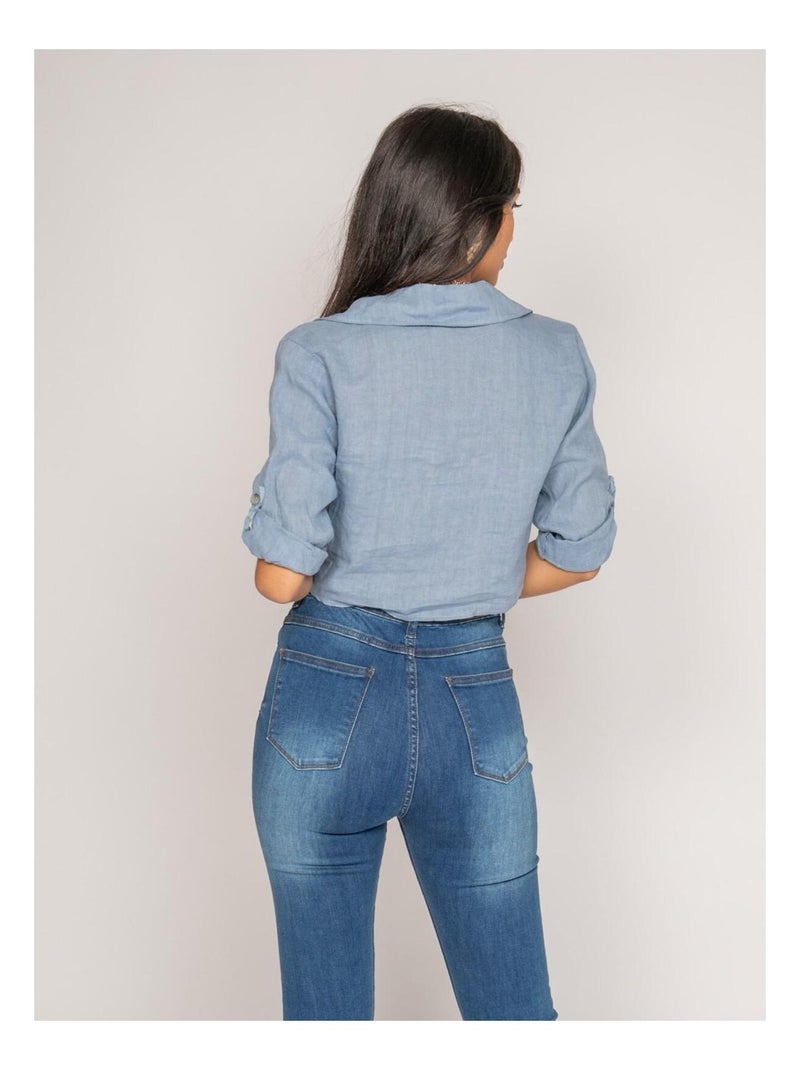 Camicia corta in lino ORTHENSE Blu - Kiabi