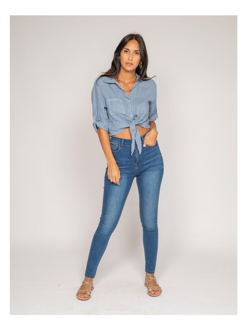 Camicia corta in lino ORTHENSE Blu - Kiabi