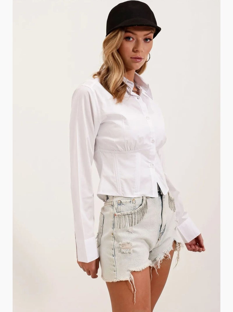 Camicia corta in popeline aderente con bottoni bdart Bianco - Kiabi