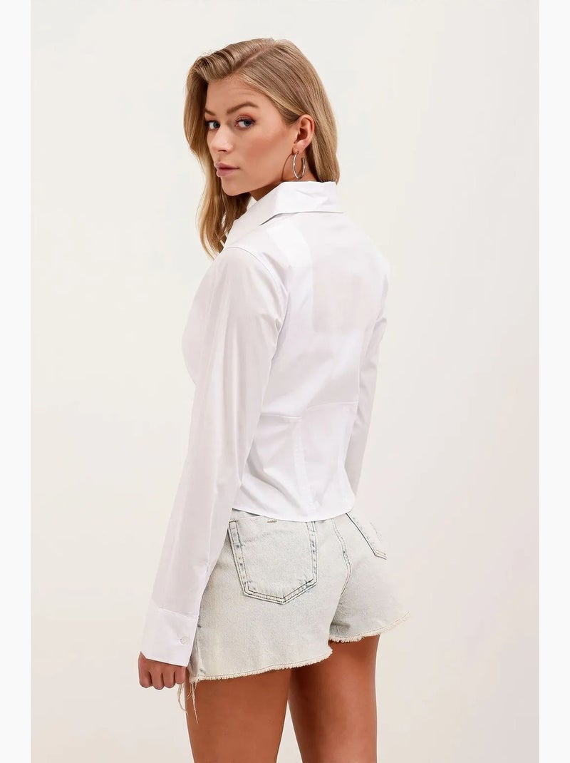 Camicia corta in popeline aderente con bottoni bdart Bianco - Kiabi