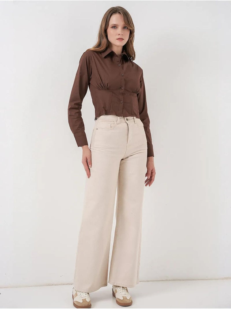 Camicia corta in popeline aderente con bottoni bdart Marrone cioccolato - Kiabi