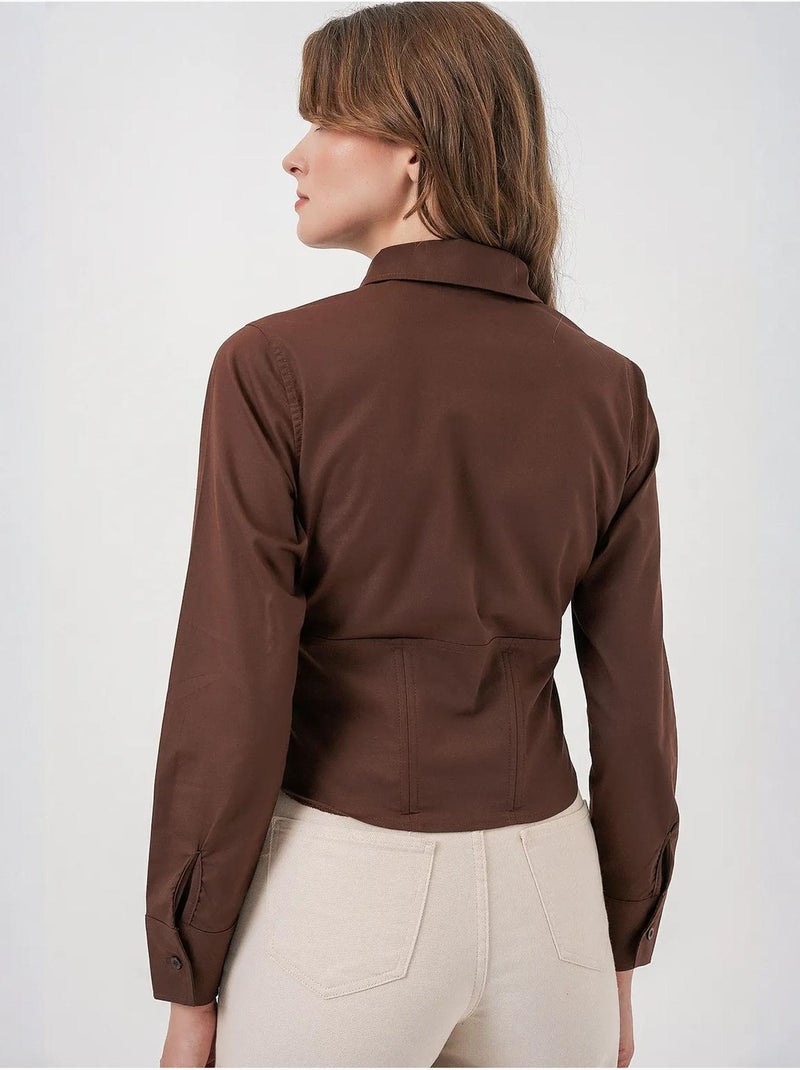 Camicia corta in popeline aderente con bottoni bdart Marrone cioccolato - Kiabi
