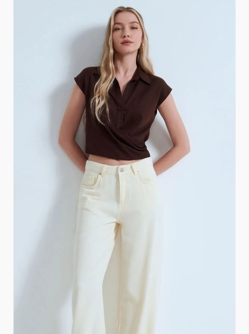 Camicia corta in popeline lyocell dilvin Marrone cioccolato - Kiabi