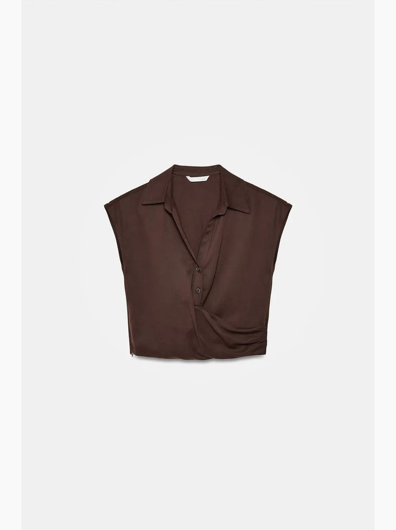 Camicia corta in popeline lyocell dilvin Marrone cioccolato - Kiabi