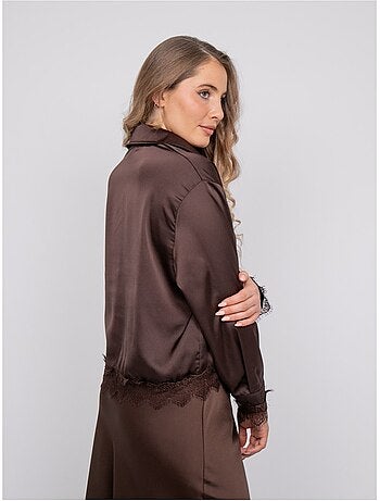 Camicia corta in raso bordata di pizzo olenka