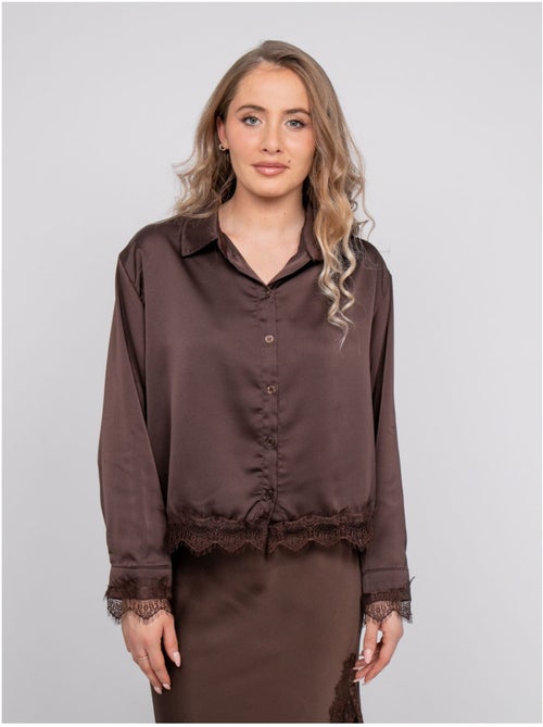 Camicia corta in raso bordata di pizzo olenka - Kiabi Camicia corta in raso bordata di pizzo olenka - Kiabi