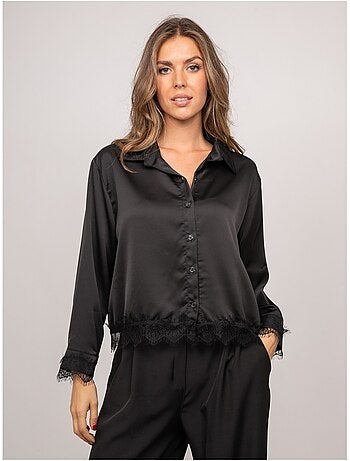 Camicia corta in raso bordata di pizzo olenka